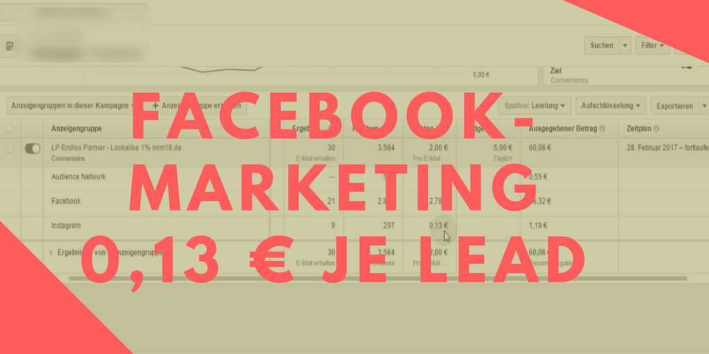 Facebookmarketing 0,13 € je Lead