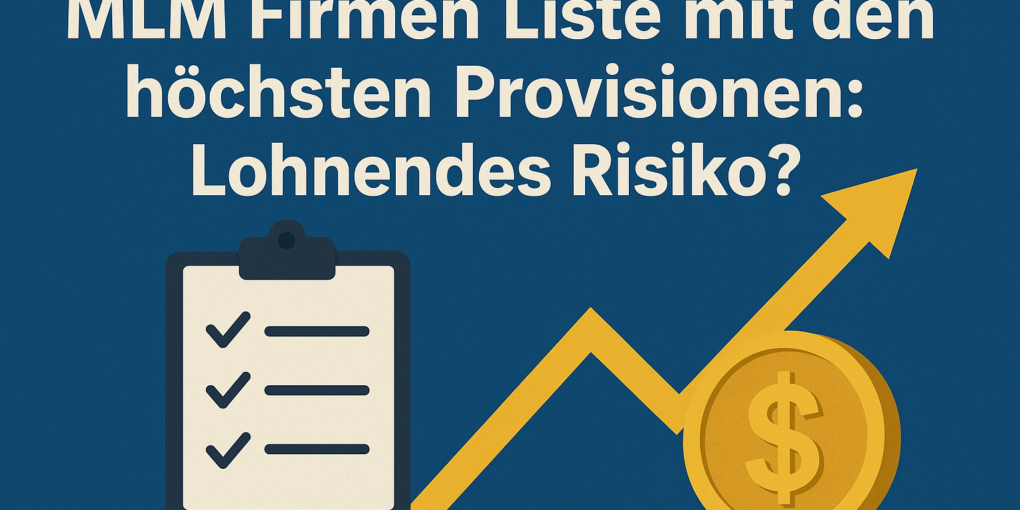 Illustration mit Checkliste, Münze und Aufwärtspfeil als Symbol für Wachstum – passend zum Thema MLM Firmen Liste mit den höchsten Provisionen und Risiken.