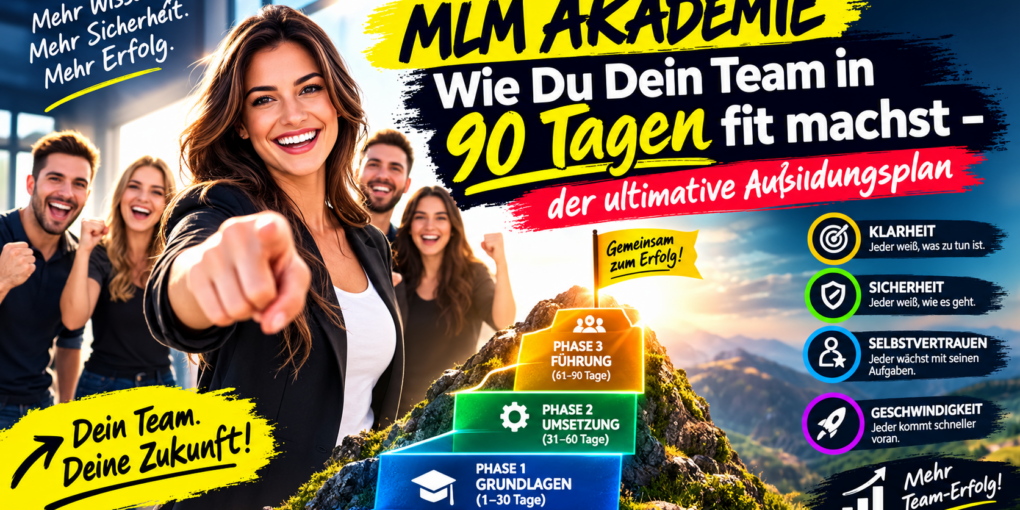 MLM Akademie: Teamtraining mit 90-Tage-Ausbildungsplan für Grundlagen, Umsetzung und Führung im Network-Marketing.